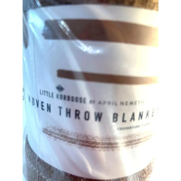 Little Korboose Woven Throw Blanket Brown Cream Plaid Size 50 x 60 - Picture 2 of 7